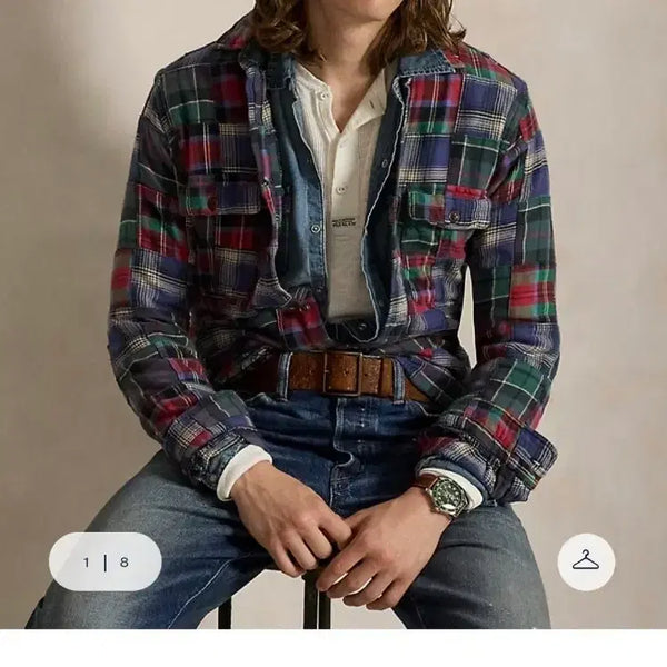 [BUNJANG] Ralph Lauren Classic Fit Suede Patch Plaid Workshirt - Size L / 클래식핏 스웨이드 패치 플래드 워크셔츠 L사이즈