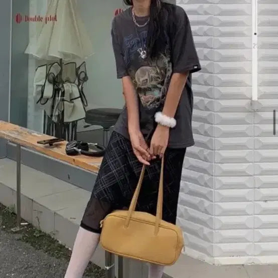 [BUNJANG] Black Check Pattern Maxi Long Skirt / 블랙 체크 패턴 맥시 롱 스커트 새상품