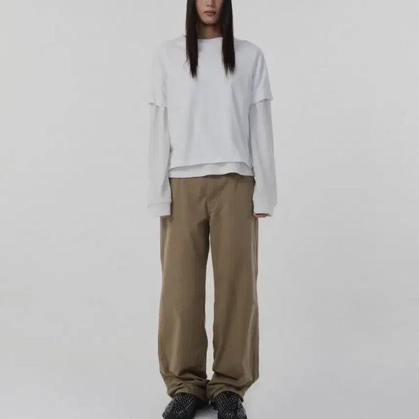 [BUNJANG] Suede Semi Wide Pants Beige S / 스웨이드 세미 와이드 팬츠 베이지 S 기명 콜라보