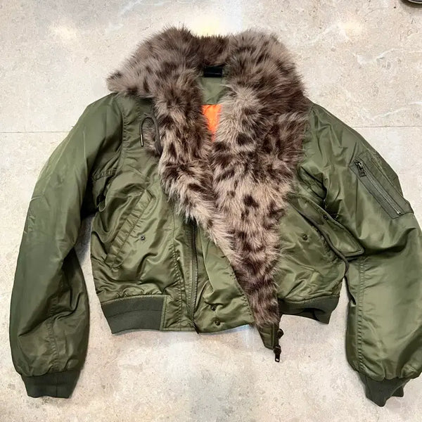 [BUNJANG] Khaki Fur Bomber Jacket / 퍼 항공점퍼
