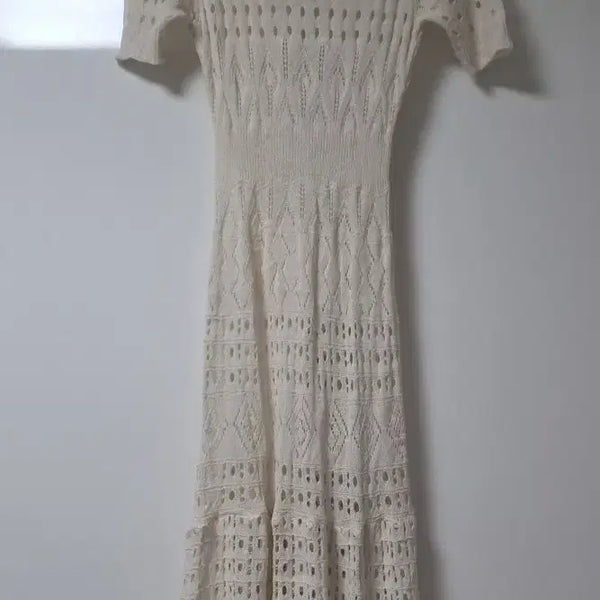 [BUNJANG] Crochet Knit Semi-Sheer Long Dress / 크로셰 뜨개 니트 반팔 롱원피스/펀칭/레이스/시스루/레이어드(새 제품