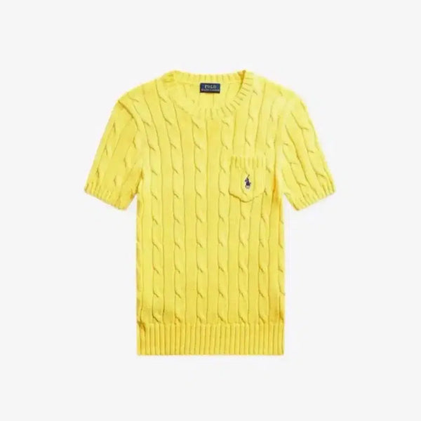 [BUNJANG] Polo Ralph Lauren Cable Knit Short Sleeve Top Yellow XS / 폴로 랄프로렌 반팔 니트 케이블 옐로우 XS 새상품