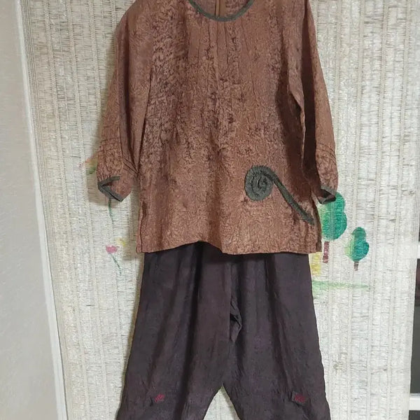[BUNJANG] Natural Dyed Rayon Brown Top and Bottom Set / 천연염색 인견 브라운 상의 하의 세트