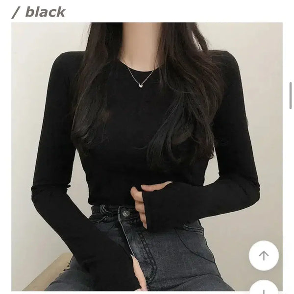 [BUNJANG] Round Neck Long Sleeve Slim Fit Top / 에이블리 라운드넥 워머 긴팔 쫀쫀티