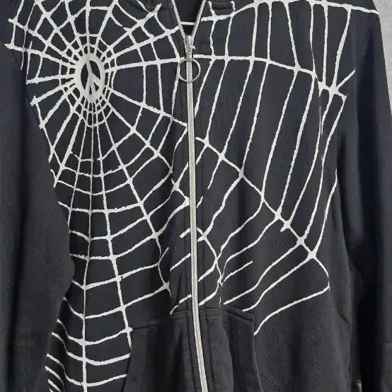 [BUNJANG] Moschino Black Spiderweb Print Hoodie Jacket / 모스키노 후드집업
