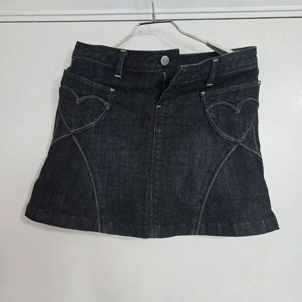 [BUNJANG] Denim Mini Skirt with Heart Pocket / 느좋 데님 미니스커트