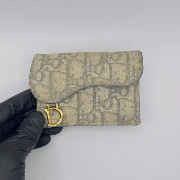 [BUNJANG] Dior Oblique Saddle Bi-fold Wallet Grey Full Set / [정품]디올 오블리크 새들 반지갑 그레이 풀구성