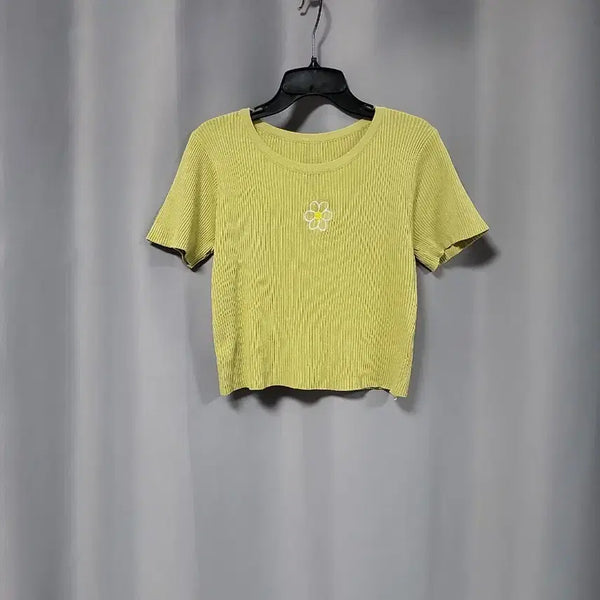 [BUNJANG] Floral Embroidered Ribbed Knit Top / 꽃자수 골지니트
