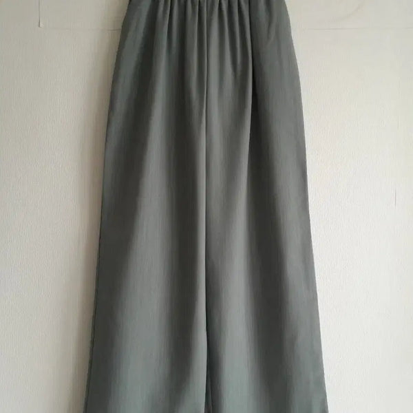 [BUNJANG] Light Khaki Waist Banding Wide Pants / 연카키 허리밴딩 와이드 팬츠