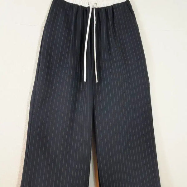 [BUNJANG] Striped Color-Block Wide Banding Pants / 진곤색스트라이프 배색밴딩 와이드 팬츠