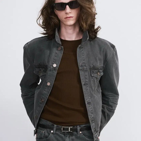 [BUNJANG] Recto Signature Denim Trucker Jacket Dark Grey / 렉토 시그니처 데님 트러커 자켓 다크그레이