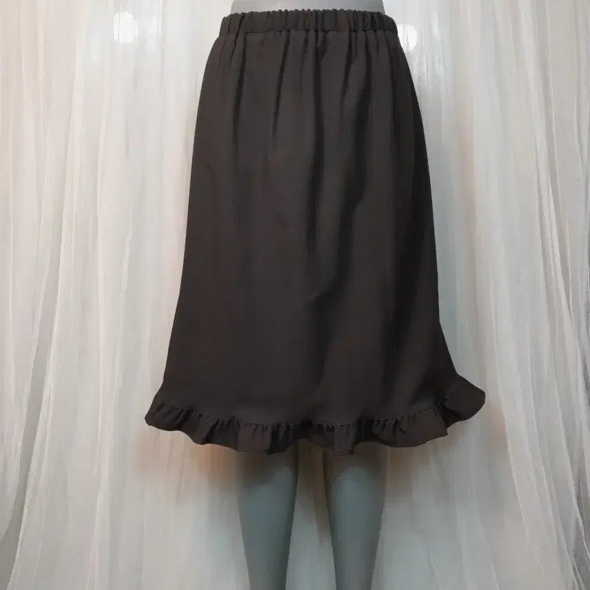 [BUNJANG] Handmade Midi Skirt with Ruffle Hem / 밤색미디프릴스커트