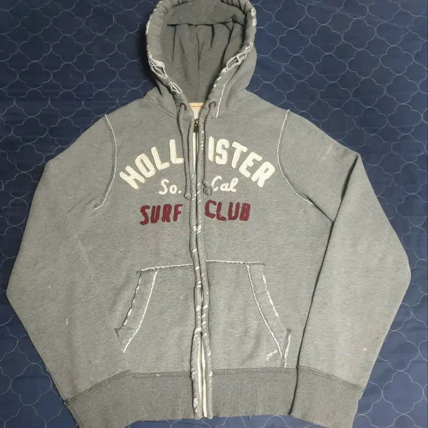 [BUNJANG] Hollister 00s Y2K Distressed Cut-Off Dirty Hoodie Zip-Up Gray (L) / 홀리스터 00s Y2K 디스트로이드 컷오프라인 더티 후드집업 그레이(L)