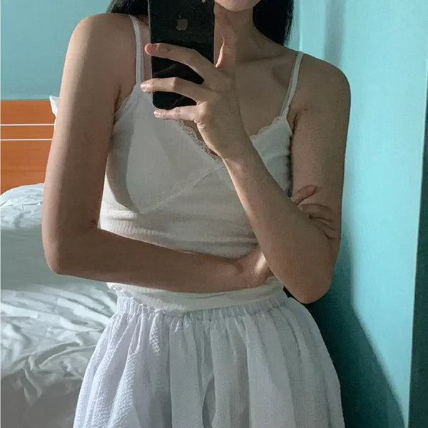 [BUNJANG] White Lace Sleeveless Top / 핀터레스트 vibe white sleeveless