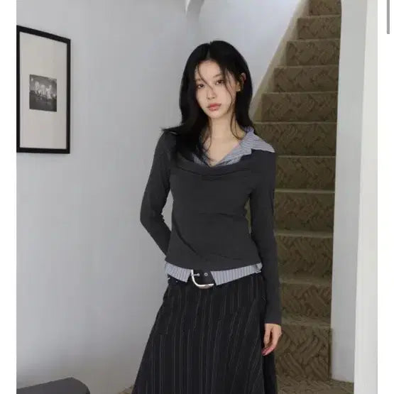 [BUNJANG] Seto Layered Shirt T-shirt / 세토 셔츠 레이어링 티