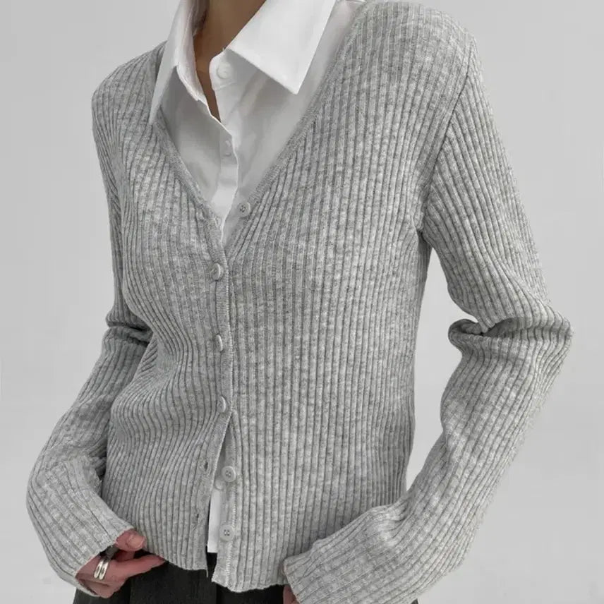 [BUNJANG] Black Up Neverry V-Neck Ribbed Knit Cardigan / 블랙업 네버리 브이넥 골지 니트 가디건