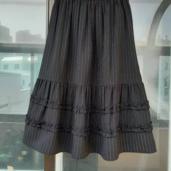 [BUNJANG] Black Stripe Ruffle Tiered Skirt / 블랙스트라이프 프릴 캉캉 스커트