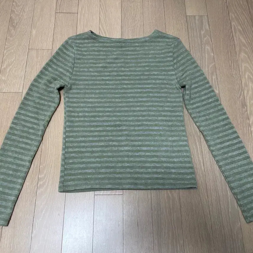 [BUNJANG] Weather Stripe Knit T-Shirt Green / 웨더 스트라이프 니트 티셔츠 그린