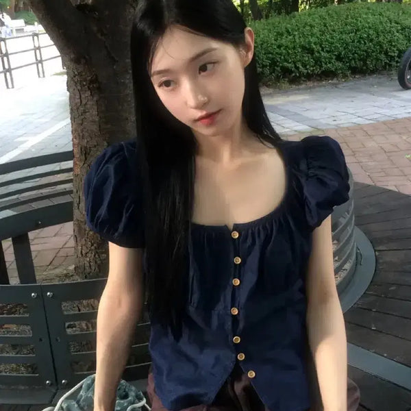 [BUNJANG] Aibah Denim Square Neck Blouse / 데이빈 에이브 데님 스퀘어 블라우스 bl