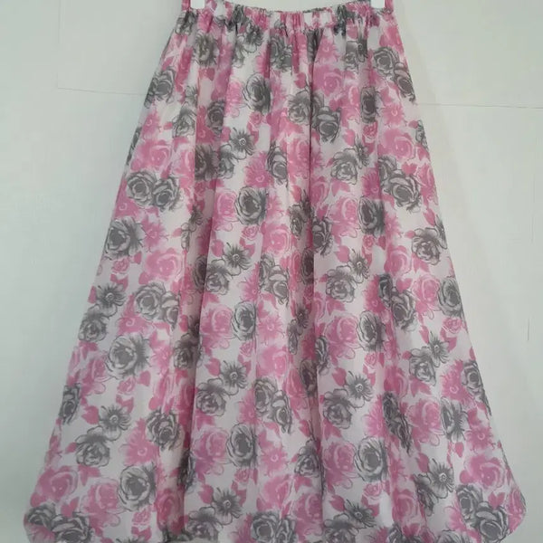 [BUNJANG] Floral Pattern Balloon Long Skirt / 플라워 패턴 벌룬롱 스커트 핑크/회색