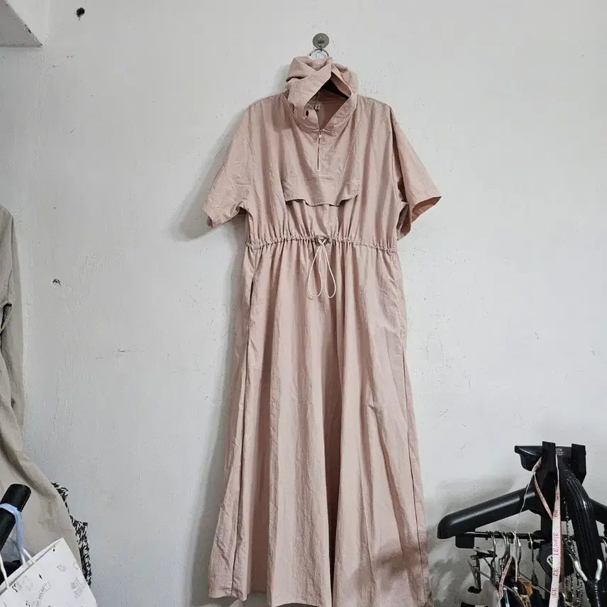 [BUNJANG] Hooded Long One-Piece Dress Pink FREE / 후드 롱 원피스 핑크 FREE