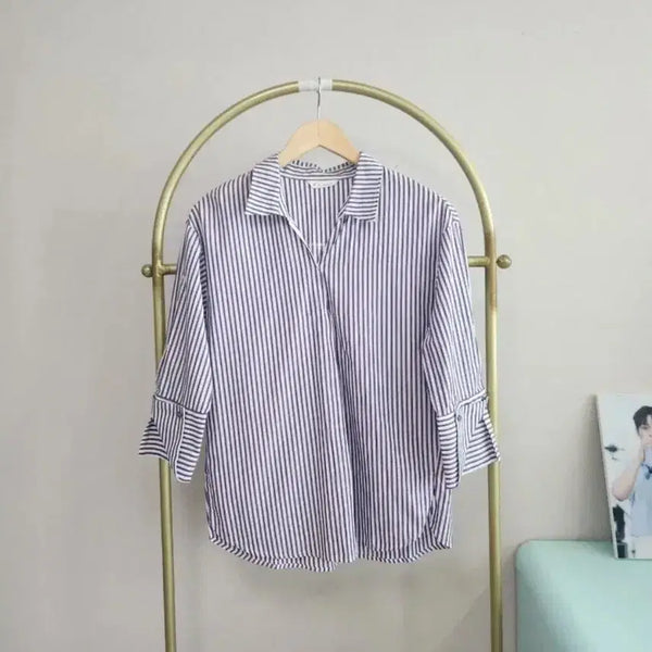 [BUNJANG] It Michaa Striped 7-Sleeve Shirt / 잇미샤 스트라이프 7부 소매 셔츠