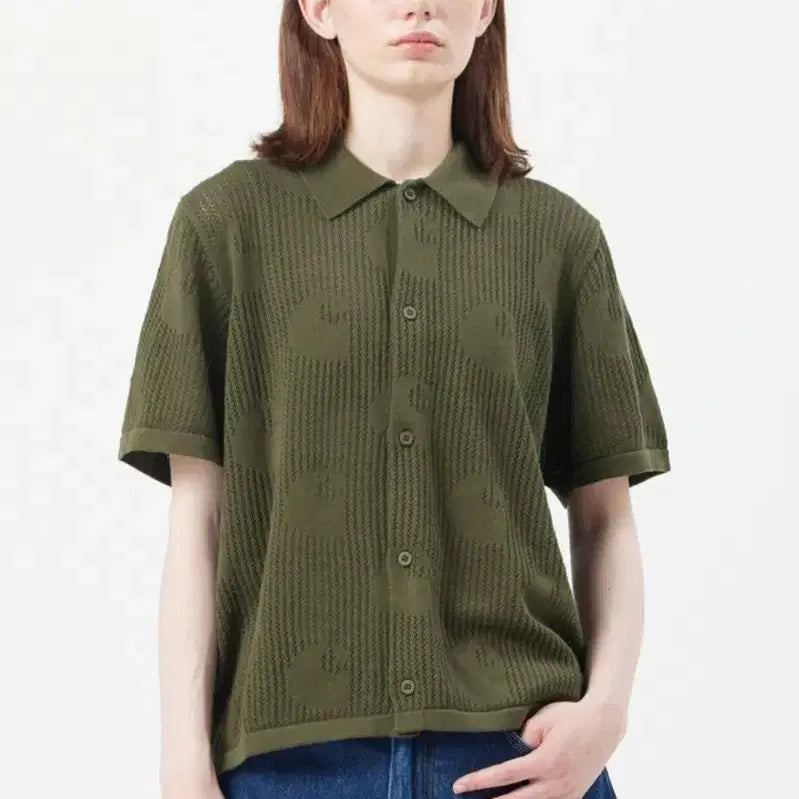 [BUNJANG] Carhartt WIP Temple Knit S/S Shirt Dollar Green S / 칼하트 WIP 반팔 템플 니트 셔츠 달러 카키