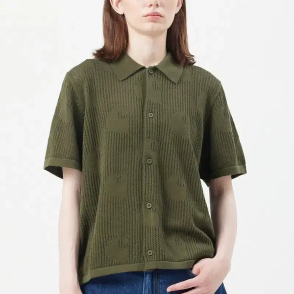 [BUNJANG] Carhartt WIP Temple Knit S/S Shirt Dollar Green S / 칼하트 WIP 반팔 템플 니트 셔츠 달러 카키