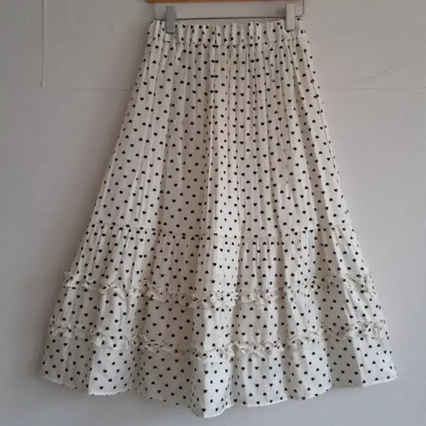 [BUNJANG] Heart Pattern Tiered Skirt / 하트 패턴 캉캉 스커트