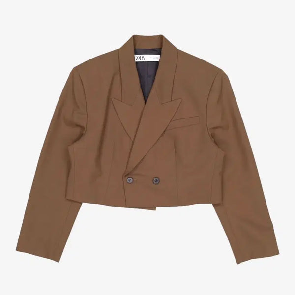 [BUNJANG] ZARA Brown Cropped Double-Breasted Jacket / ZARA 브라운 크롭 자켓