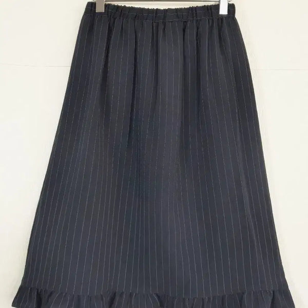 [BUNJANG] Navy Stripe Frill Midi Skirt / 진곤색스트라이프 프릴 미디스커트