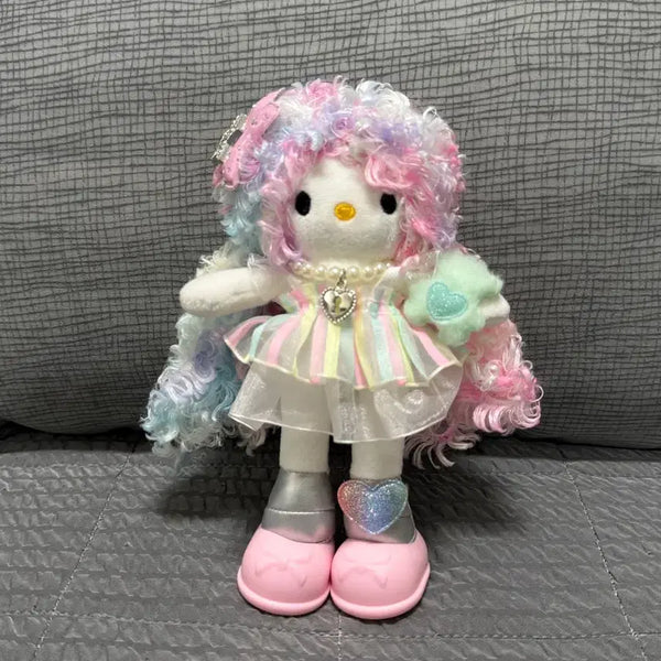 [BUNJANG] Rainbow Fuzzy Long-Legged Kitty Keychain / 무지개 뽀글이 롱다리 키티