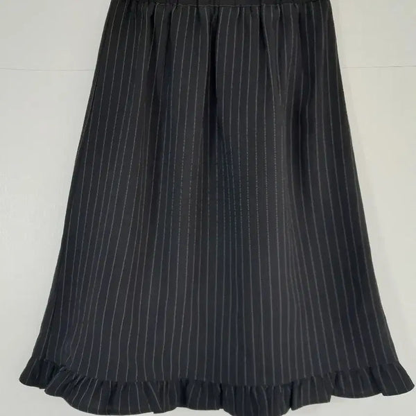 [BUNJANG] Black Stripe Midi Frill Skirt / 블랙스트라이프 미디프릴스커트