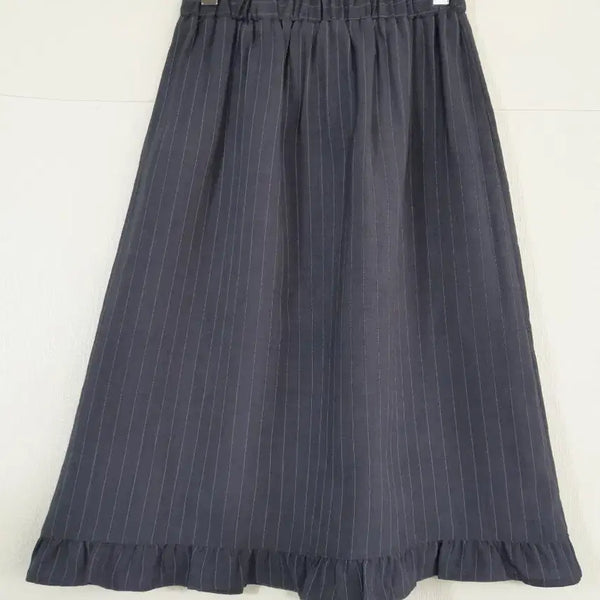 [BUNJANG] Charcoal Stripe Midi Frill Skirt / 차콜색스트라이프미디프릴스커트