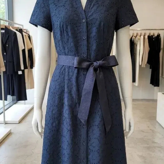 [BUNJANG] Brooks Brothers Women's Punchy Belted Dress Navy / BROOKS BROTHERS 브룩스 브라더스,  펀칭 벨티드 원피스