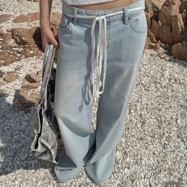 [BUNJANG] Langerow Banding Wide Denim Pants / 랑거 로우 밴딩 와이드 데님