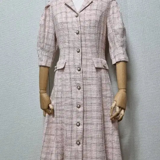 [BUNJANG] Chicline Tweed Check One-Piece Dress (Pink, Size M - Fits 55) / 시크라인 원피스