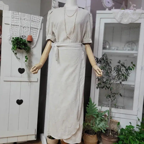 [BUNJANG] Linen Wrap Long Dress (Ivory/Oatmeal Blend) / 린넨 랩 롱 원피스 아이보리와 오트밀혼합