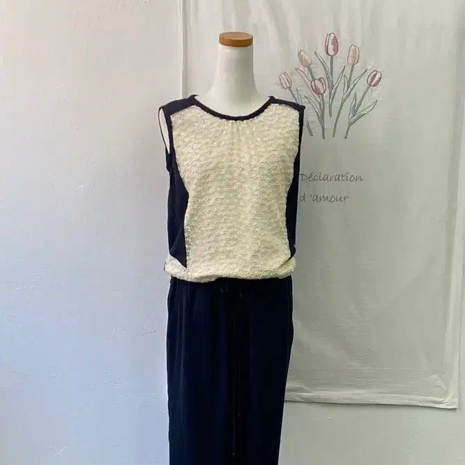 [BUNJANG] Jill by Jill Stuart Navy Lace Sleeveless Jumpsuit Size 55 / 질 바이 질스튜어트 네이비 레이스 민소매 점프수트206