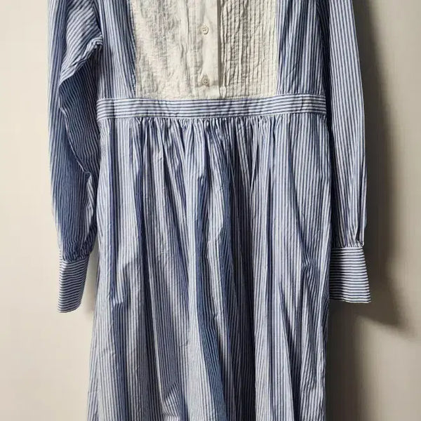[BUNJANG] Blue Stripe Pin-Tuck Dress with Waist Strap / 블루스트라이프원피스