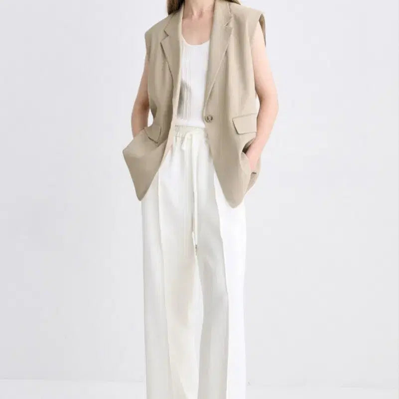 [BUNJANG] Time Drawstring Banding Wide Pants (Ivory) / (새상품) 타임 드로우스트링 밴딩 와이드팬츠