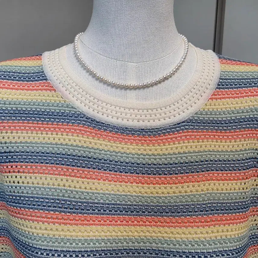[BUNJANG] Striped Pattern Knit T-Shirt / 줄무늬 패턴 니트 티셔츠