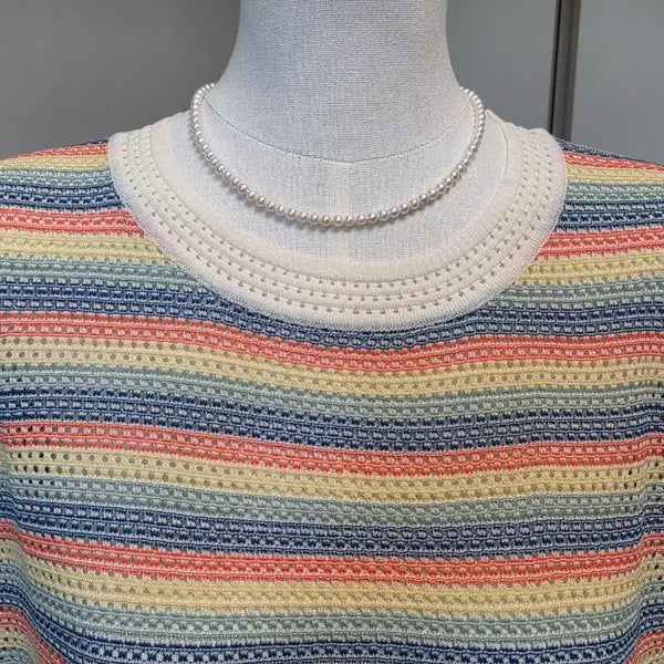 [BUNJANG] Striped Pattern Knit T-Shirt / 줄무늬 패턴 니트 티셔츠