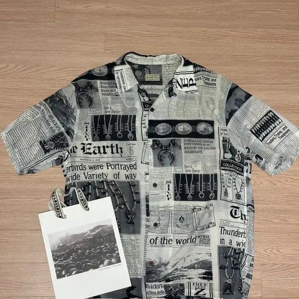 [BUNJANG] KAPITAL Silk Rayon Pueblo Newspaper Pattern Aloha Shirt / [5]캐피탈 실크레이온 셔츠 캐피탈 반팔셔츠 KAPITAL 셔츠