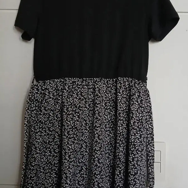 [BUNJANG] Black Spandex Floral Print Dress - Free Size / 블랙 스판 원피스 프리