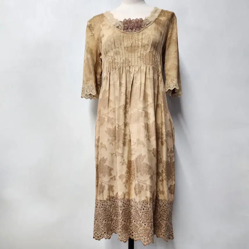 [BUNJANG] TWIN-SET Lace Panel Pintuck Long Dress / [정품] TWIN-SET 레이스 배색 핀턱 롱 원피스 40