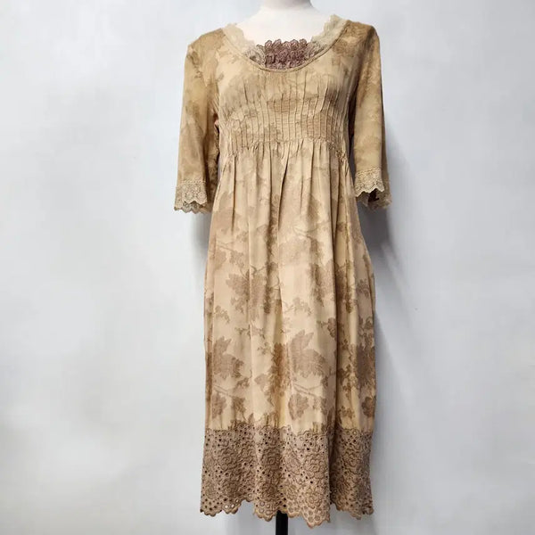 [BUNJANG] TWIN-SET Lace Panel Pintuck Long Dress / [정품] TWIN-SET 레이스 배색 핀턱 롱 원피스 40