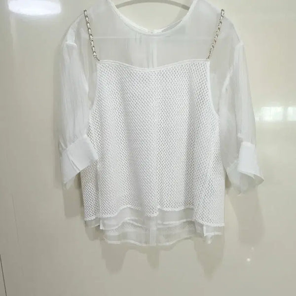 [BUNJANG] OZOC White Chain Detail Blouse / 한섬 오즈세컨 화이트 블라우스