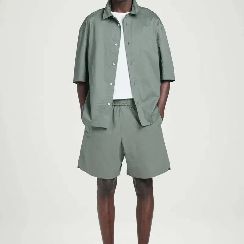[BUNJANG] COS Cotton Boxy Short Sleeve Shirt + Pima Elastic Shorts Set / [셋업] COS 코스 박시 쇼트 슬리브 코튼 셔츠 + 피마 엘라스틱 쇼츠