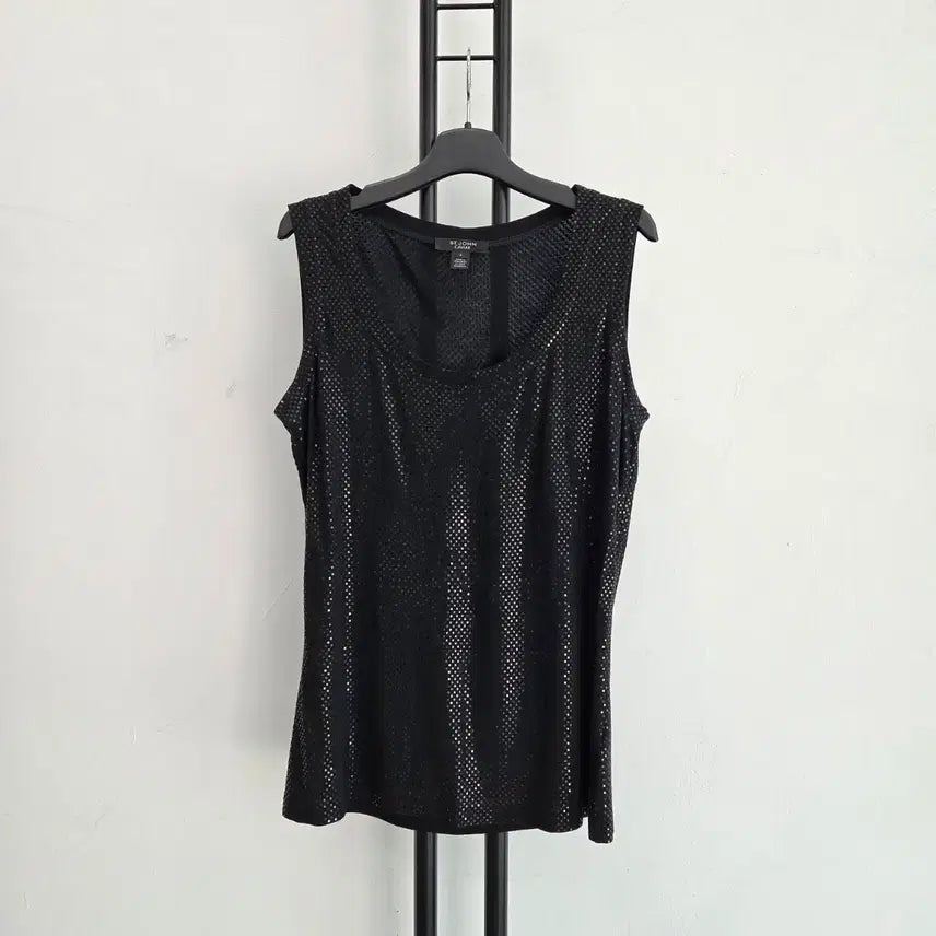 [BUNJANG] ST. JOHN Caviar Black Sequin Sleeveless Top / 신세계정품)) 센존 ST.JOHN CAVIAR 스팽글 레이온 민소매 탑